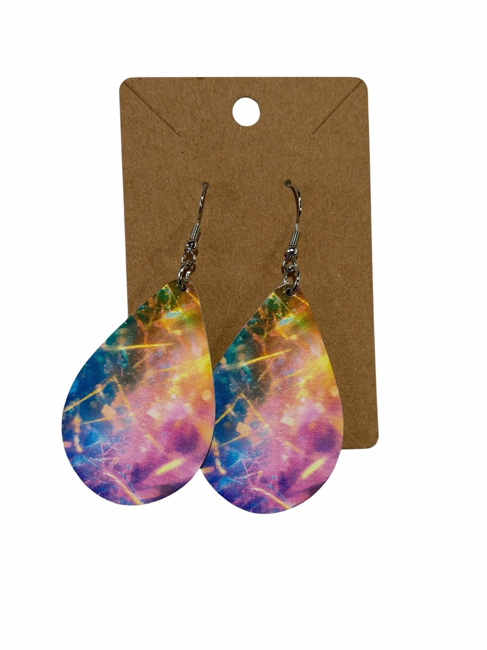 Multicolor Teardrop Dangle Earrings - Vibrant Watercolor Print